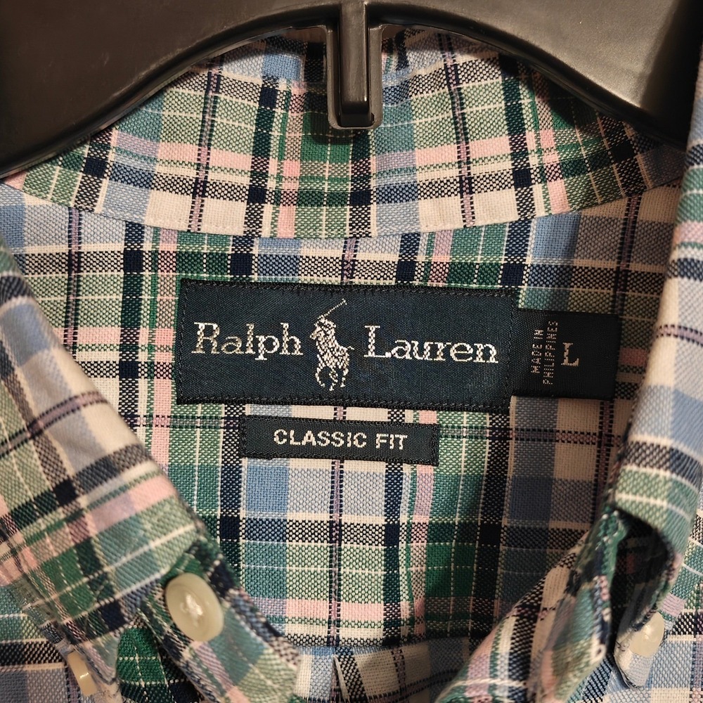 Ralph Lauren Mens Classic Fit Plaid Button Down Shirt Green Blue Pink Large - Picture 2 of 6